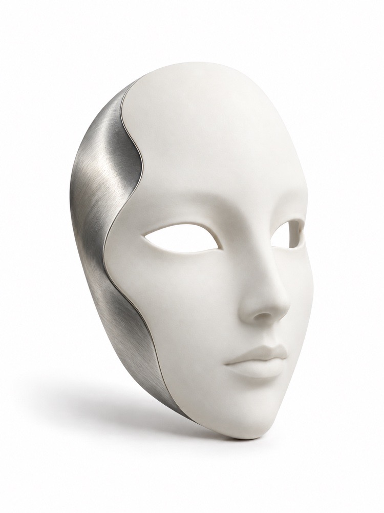Ivory face mask with a silver layer.