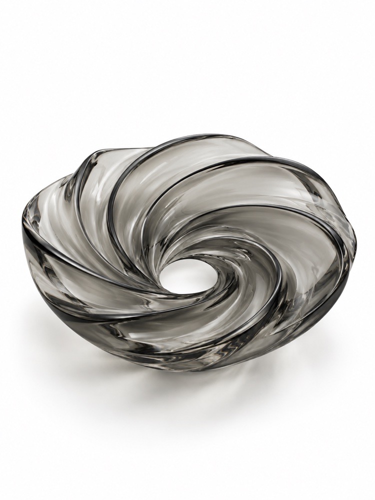 Smoked-glass vortex sculpture.