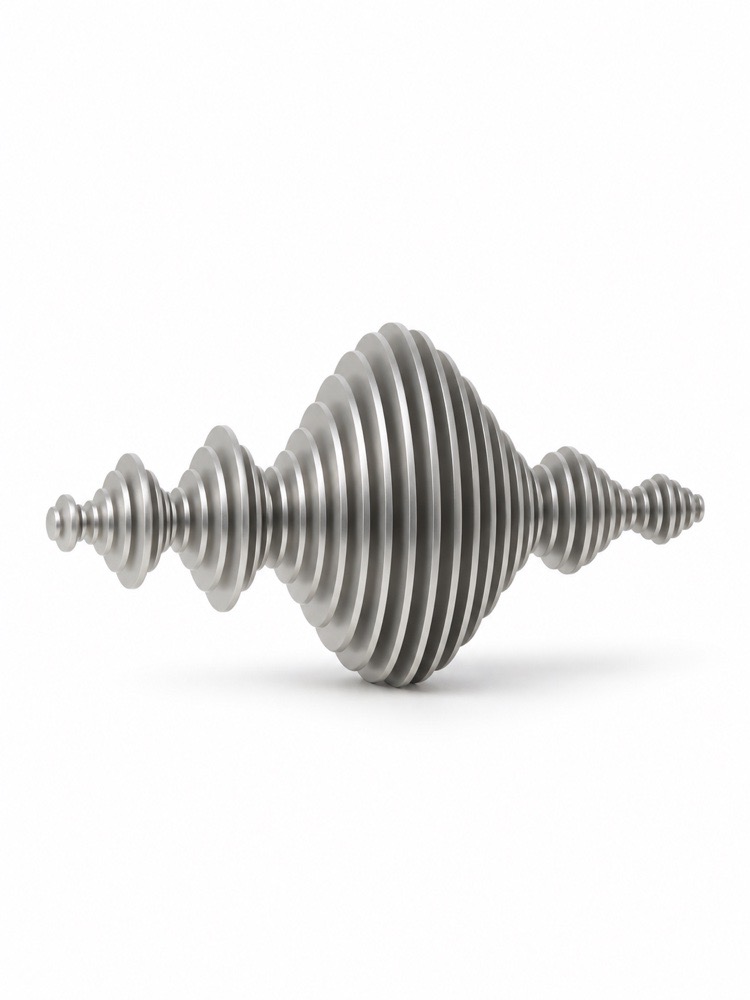 Satin-metal waveform sculpture.