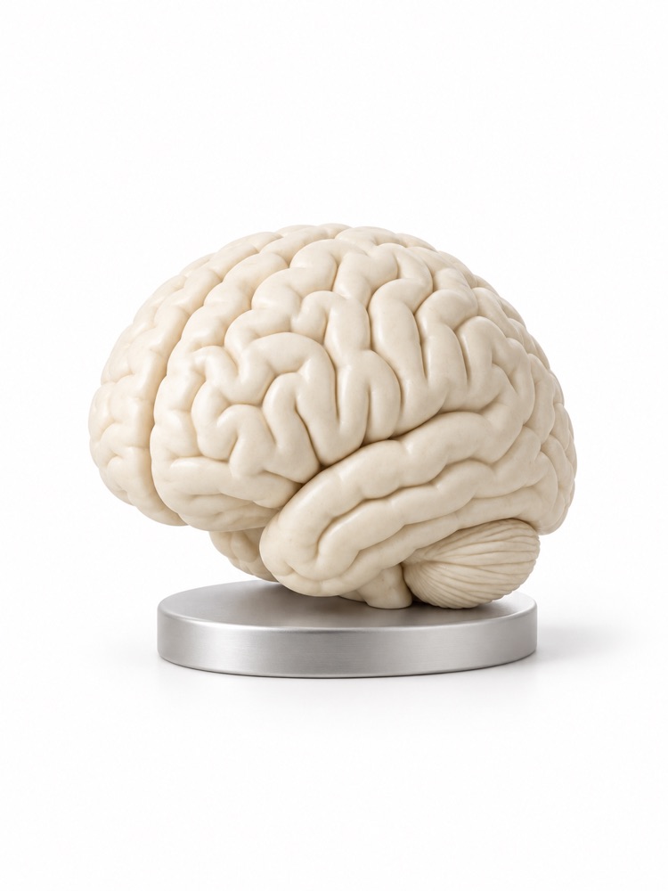 Ivory brain model on a low silver base.