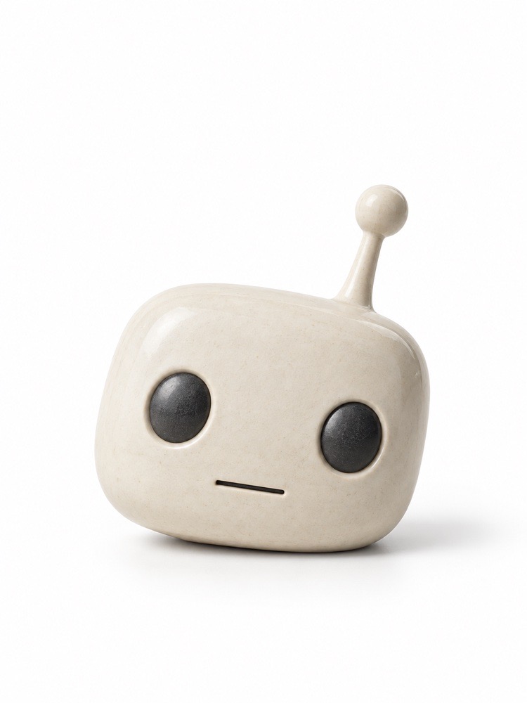 An ivory ceramic robot head.