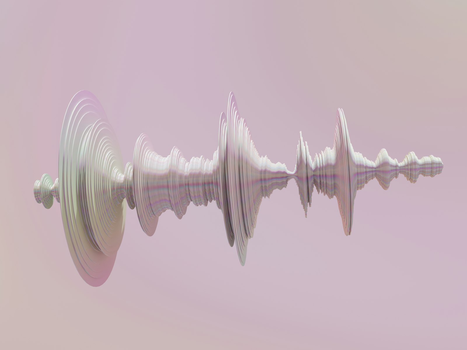 A sound wave rendered as a ridged three dimensional form on a pale background.